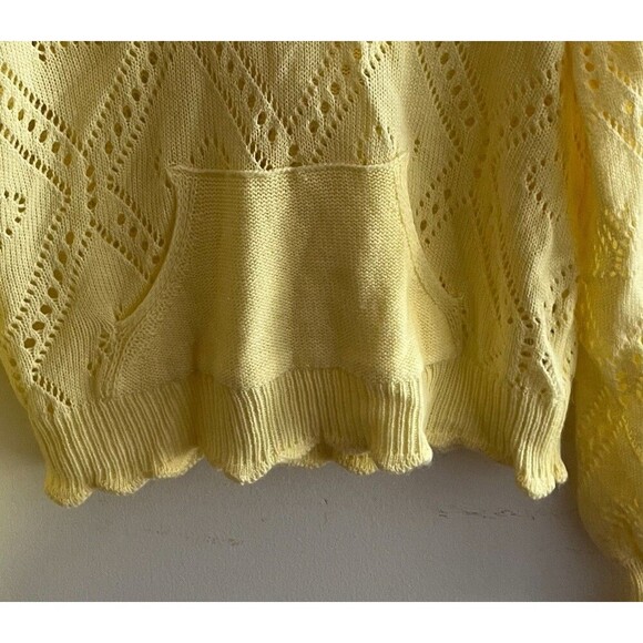 Lemon Drop Yellow Knit Heart Hoodie Sweater Long Sleeve Scalloped Preppy M Women - Picture 3 of 7